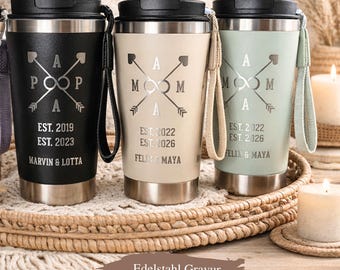 Thermobecher personalisiert Papa mit Namen Gravur, Vatertag Geschenk & Vatertagsgeschenk, Geburtstagsgeschenk für Mama Oma Opa Muttertag