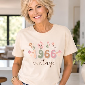 Personalized Vintage 60th Birthday T-Shirt for Women | Born in 1966 with Name | Gift for Mom, Grandma, Sister | Boho Wildflower Women's Design