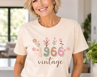 Personalized Vintage 60th Birthday T-Shirt for Women | Born in 1966 with Name | Gift for Mom, Grandma, Sister | Boho Wildflower Women's Design