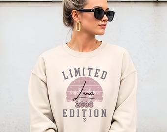 18th Birthday Girl's Sweater with Name & Year 2008 – Birthday Gift for Adulthood for Daughter, Granddaughter, Girlfriend, Niece