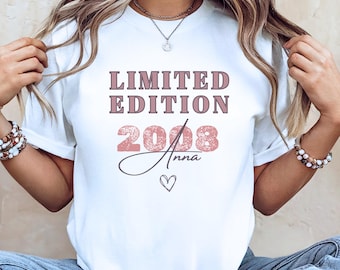 Personalized 2008 T-shirt for girls with name – Birthday shirt, Born 2008 vintage T-shirt, gift for a young woman's 18th birthday