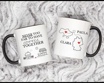 Personalized mug for girlfriend in a long-distance relationship, gift for sister, wanderlust mug for partner living far away, country mug, love at a distance