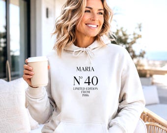 Elegant personalized hoodie for a woman's 40th birthday, N40 hoodie, vintage 1986, gift for girlfriend, sister, wife