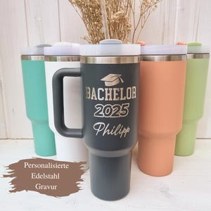 Bachelor Geschenk Abschluss 2025 Tumbler Junge Mädchen Personalisiertes Geschenk zum Bachelor Kaffeebecher Thermobecher Edelstahlbecher