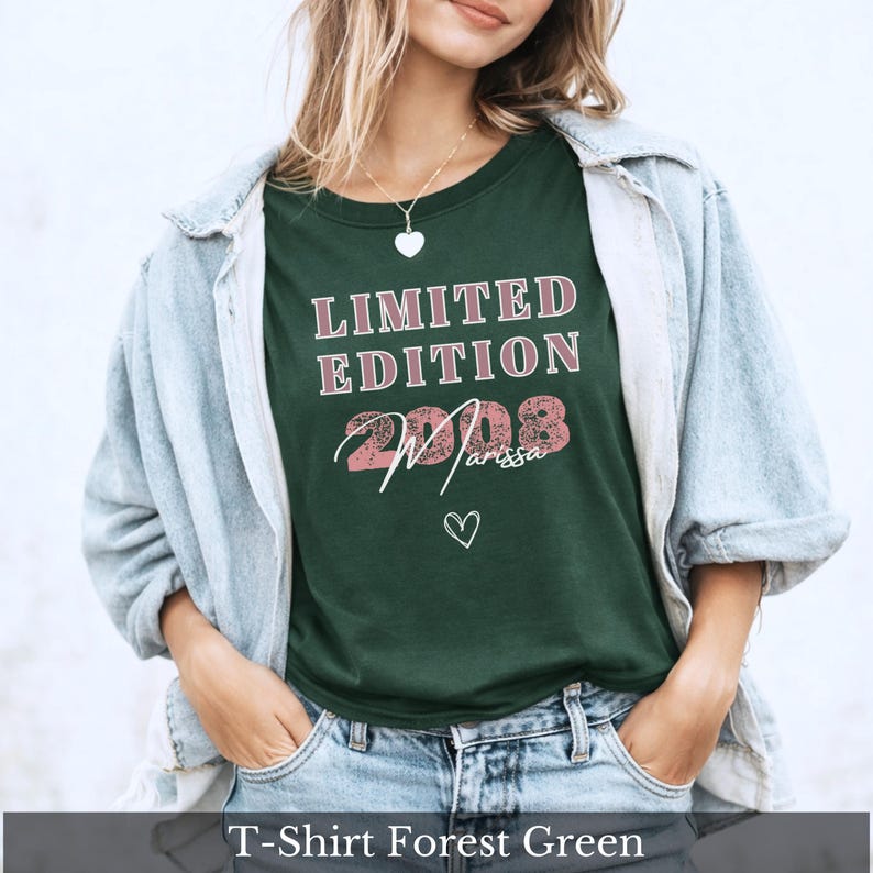 Personalized 2008 T-shirt for girls with name – Birthday shirt, Born 2008 vintage T-shirt, gift for a young woman's 18th birthday image 14