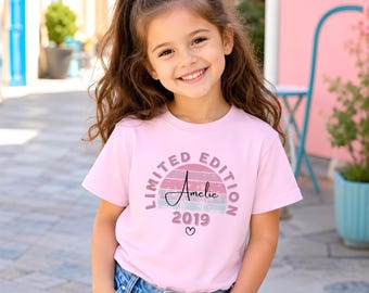 Cadeau voor een 6-jarig meisje – Gepersonaliseerd verjaardagsshirt voor meisjes, kindershirt met naam, voor dochter, kleindochter, kinderfeestje, leeftijden 7, 8, 9, 10