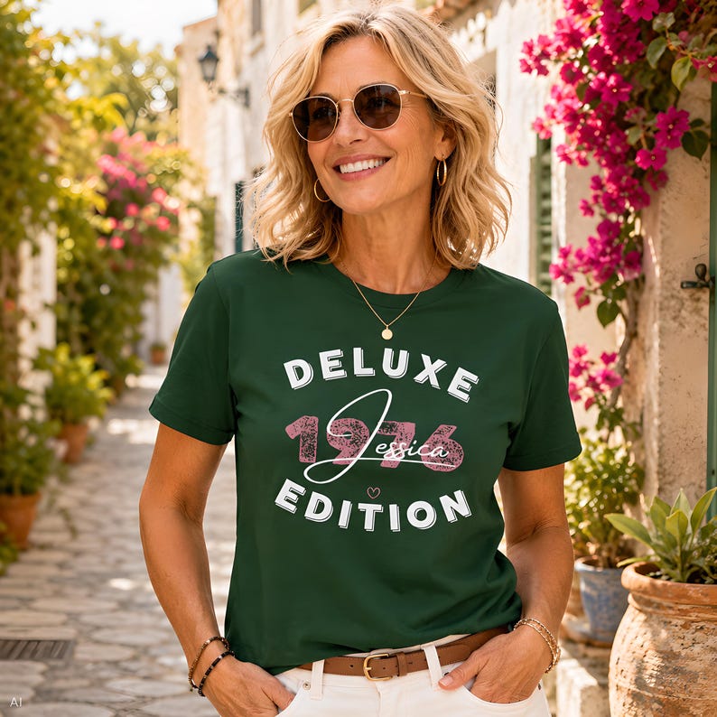Personalized 50th Birthday T-Shirt for Women, 1976 Birthday Shirt for Women, Deluxe Edition Gift for a 50th Birthday, Women's Shirt Unisex Forest Green