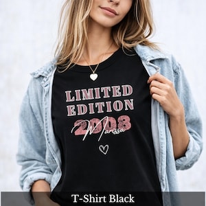 Jahrgang 2008 Shirt Mädchen personalisiert mit Name – Geburtstagsshirt Geboren 2008 Vintage T-Shirt Geschenk junge Frau 18 Geburtstag
