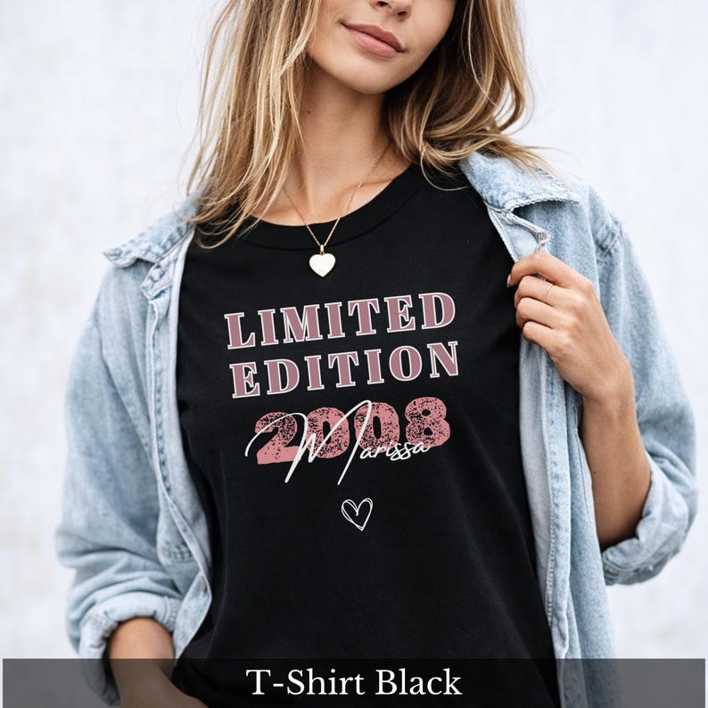 Jahrgang 2008 Shirt Mädchen personalisiert mit Name – Geburtstagsshirt Geboren 2008 Vintage T-Shirt Geschenk junge Frau 18 Geburtstag