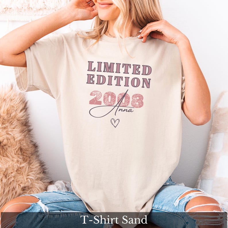 Jahrgang 2008 Shirt Mädchen personalisiert mit Name – Geburtstagsshirt Geboren 2008 Vintage T-Shirt Geschenk junge Frau 18 Geburtstag