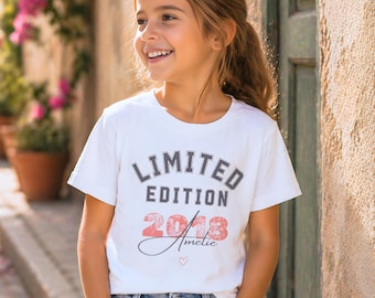 Personalized birthday shirt for girls, birthday T-shirt with name and year 8 9 10 11 12 13 14, birthday child T-shirt cotton child