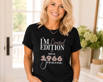 Personalized Modern 60th Birthday T-Shirt for Women | Born in 1966 with Name | Gift for Mom, Grandma, Sister | Simple and Elegant for Women
