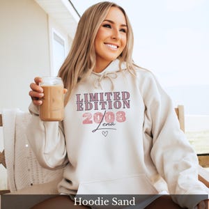 18. Geburtstag Hoodie – Geschenk Mädchen Tochter – Limited Edition 2008 – Kapuzenpullover personalisiert mit Name und Jahr