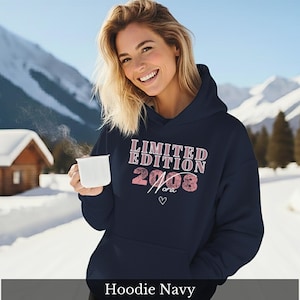 18. Geburtstag Hoodie – Geschenk Mädchen Tochter – Limited Edition 2008 – Kapuzenpullover personalisiert mit Name und Jahr