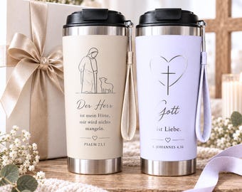 Christian thermal mug with Bible verse, Psalm 23, gift, God is Love mug, faith coffee mug, confirmation, communion, godparent