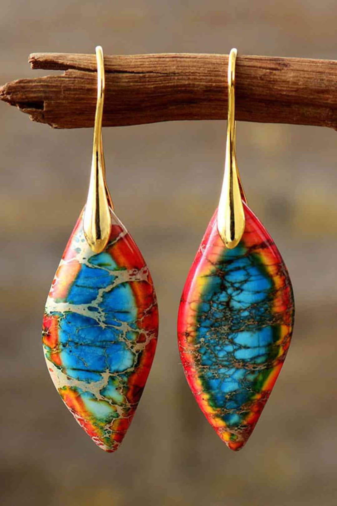 Vintage Oval Stone Earrings Made from Natural Materials