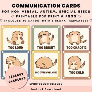 Cartões de comunicação imprimíveis Meerkat Sensory Overload Conversation Speech Flashcard para autismo com necessidades especiais | Download digital PNG e PDF