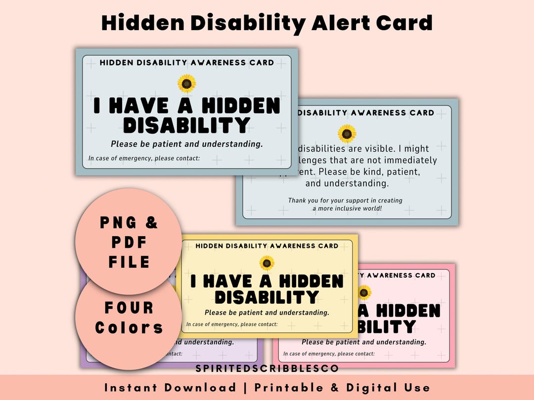 Printable Hidden Disability Awareness Cards Sunflower Medical Health ...