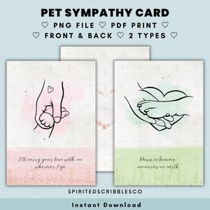 Biglietto di condoglianze per la perdita di un animale domestico, stampabile, fronte-retro, regalo commemorativo per il lutto di un animale domestico, biglietto di condoglianze per la scomparsa di un animale / PNG e PDF, stampa, download digitale