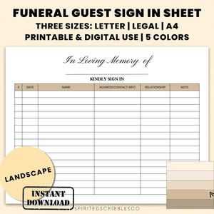 Registro de funeral para impressão Livro de visitas Registro de convidado Modelo estético minimalista simples | Download digital de PDF A4, ofício e carta