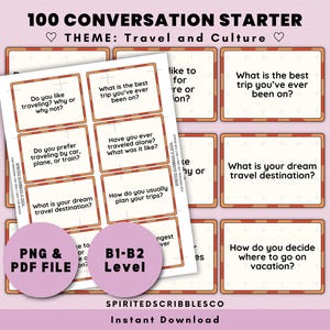 Conversation en anglais Cartes flash pour débutants ESL 100 cartes-questions de niveau B1-B2 Niveaux B1-B2 Instructions orales | Téléchargement numérique PNG et impression PDF