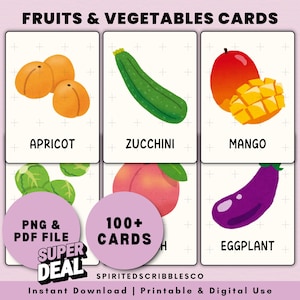 Cartes éclair sur les fruits et légumes 110 Bundle d'aliments Illustration Carte éclair sur les fruits Légume Image | Téléchargement numérique PNG et impression PDF
