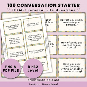 100 English Conversation Starter Flashcards ESL Intermediate Question ...