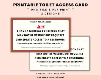 Printable Urgent Toilet Access Cards Medical Use Tag Hidden Health Disability Bladder Bowel Condition | PNG & PDF Print Digital Download