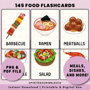 145 cartes-éclair sur la nourriture Plats-repas à imprimer Carte-éclair sur la restauration rapide Cartes d'images visuelles Activité Montessori pour enfants | Téléchargement numérique PNG et PDF