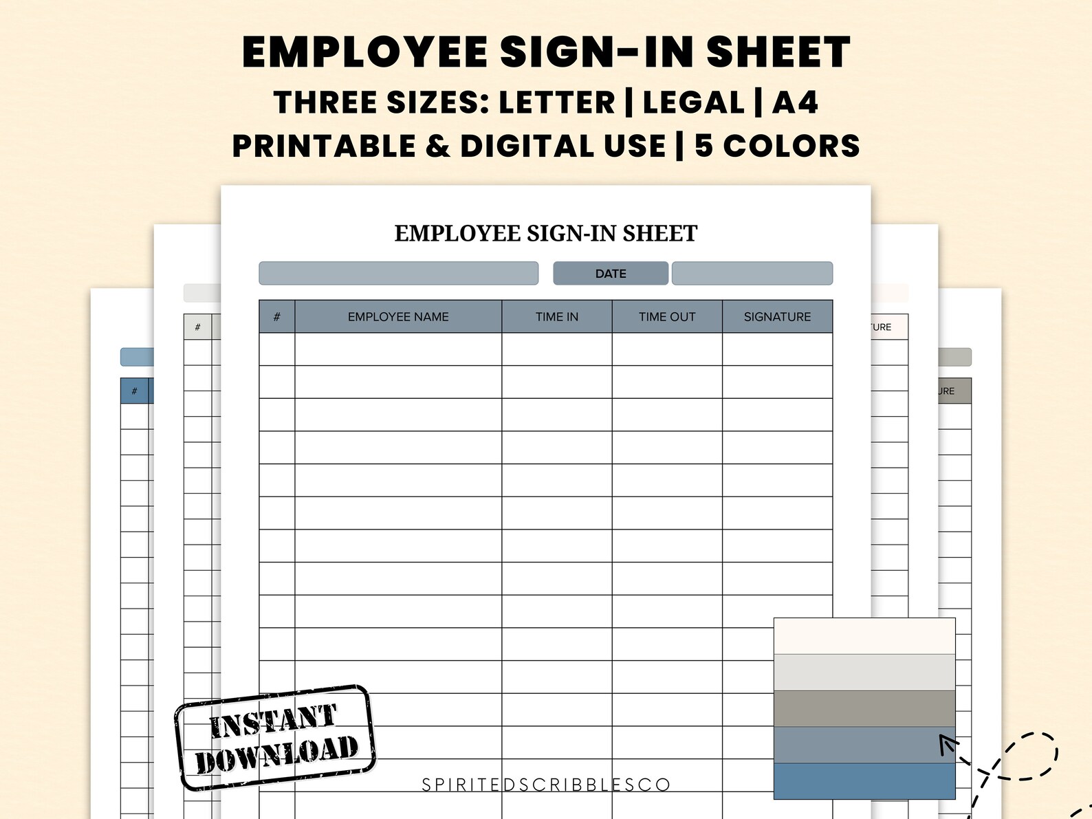 Employee Sign-in Sheet Printable Employee Time in Time Out Tracker ...