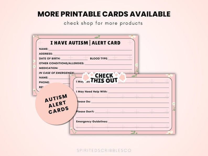 Printable Autism Awareness Card Medical Alert Name Tag in Case of ...