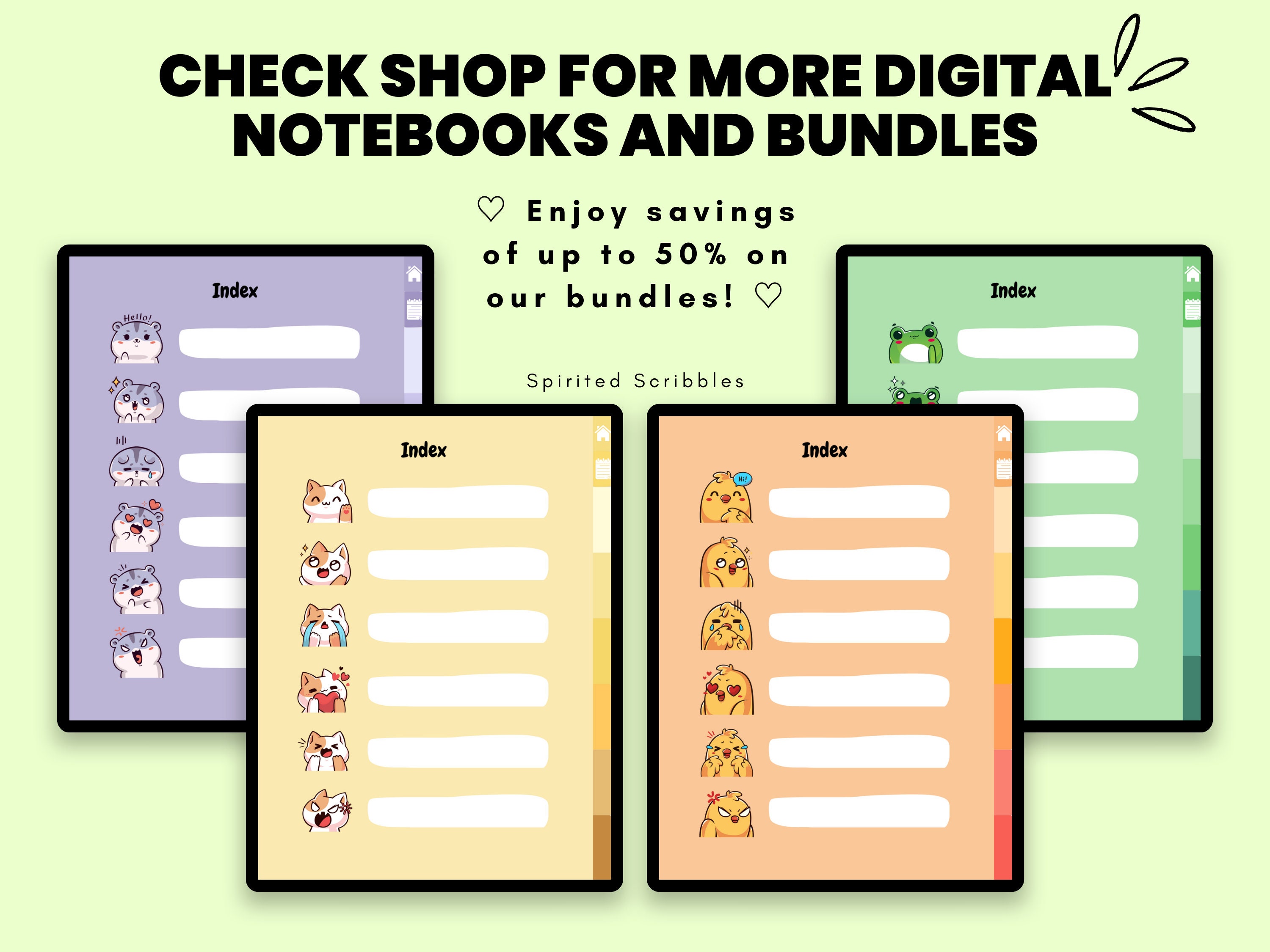Frog Digital Notebook With Tabs & Covers Fully Hyperlinked, Kawaii ...