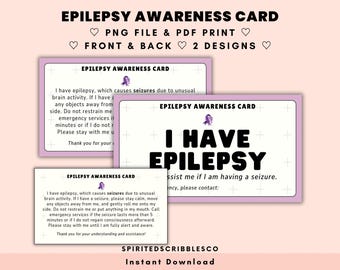 Printable Epilepsy Awareness Card Seizure Medical Alert Cards In Case of Emergency Tag Wallet-Sized Card | PNG & PDF Print Digital Download