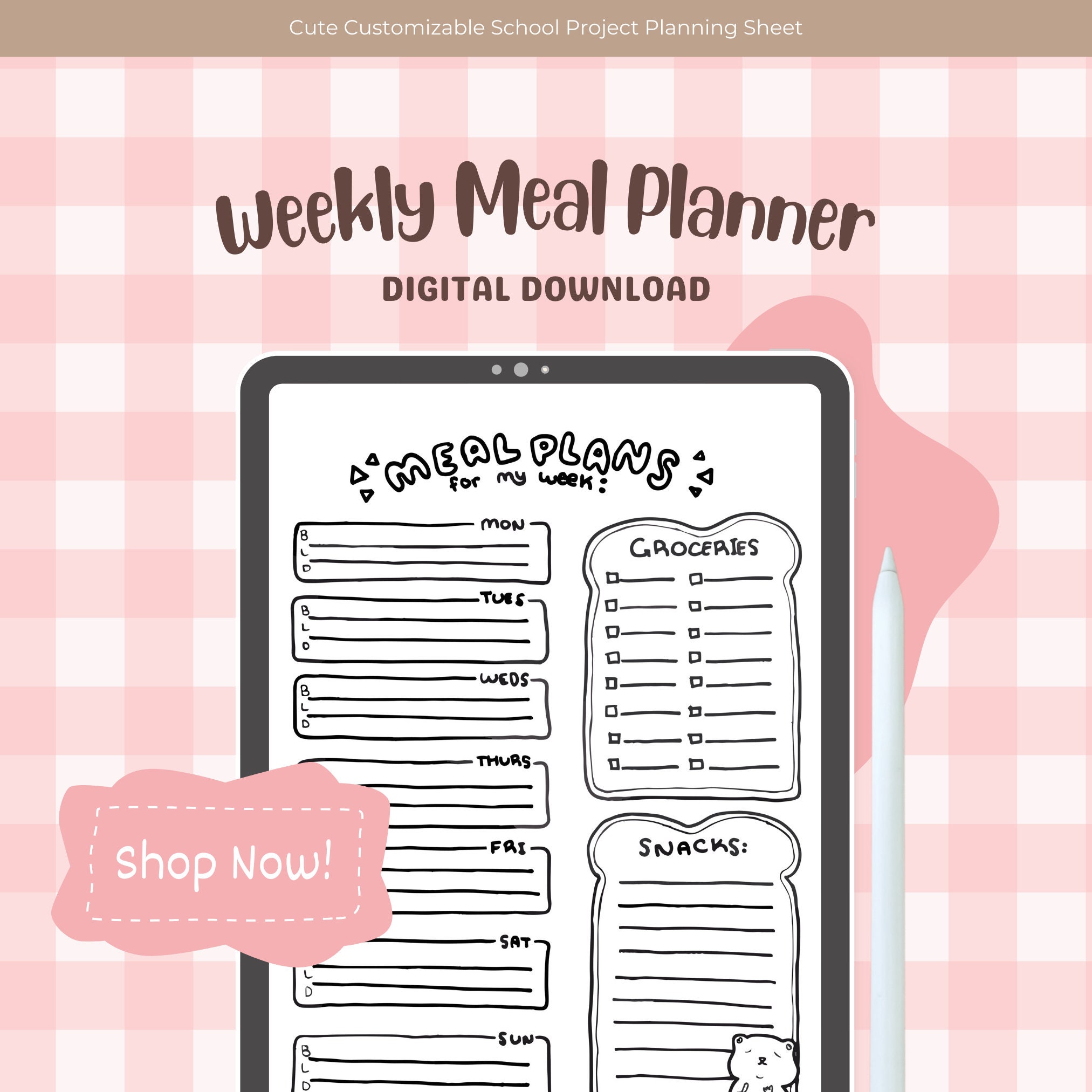 Cute Weekly Meal Planning Hand Drawn Digital Download Planner Page - Etsy