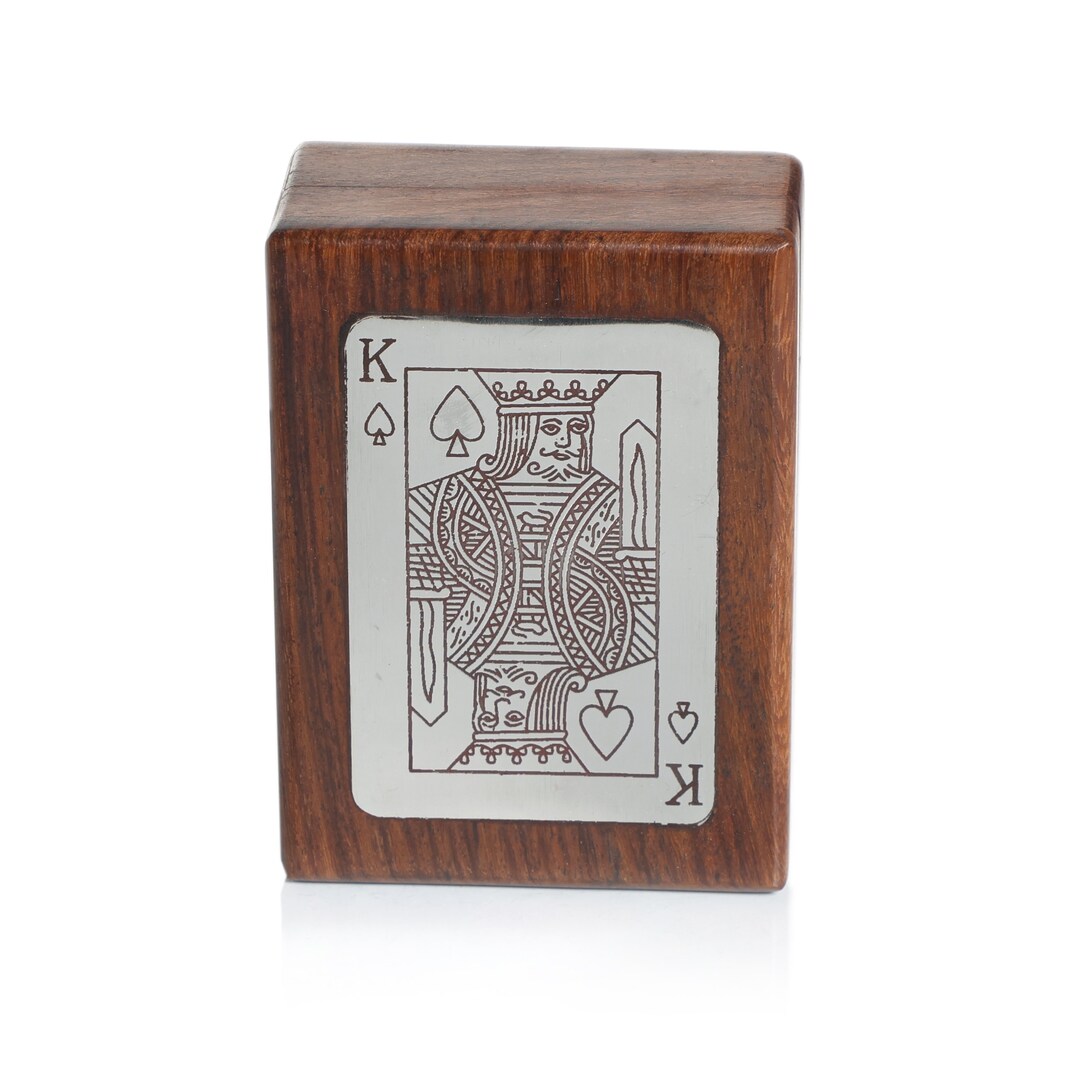 Wooden Single Deck Playing Card Holder With Silver Metal Inlay - Etsy