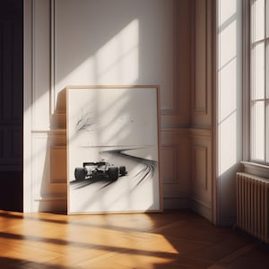 Monochrome Formula 1 Race Car Art - Minimalist Racing Print - Grand Prix Speed Illustration - Automotive Wall Art Download - F1 Poster