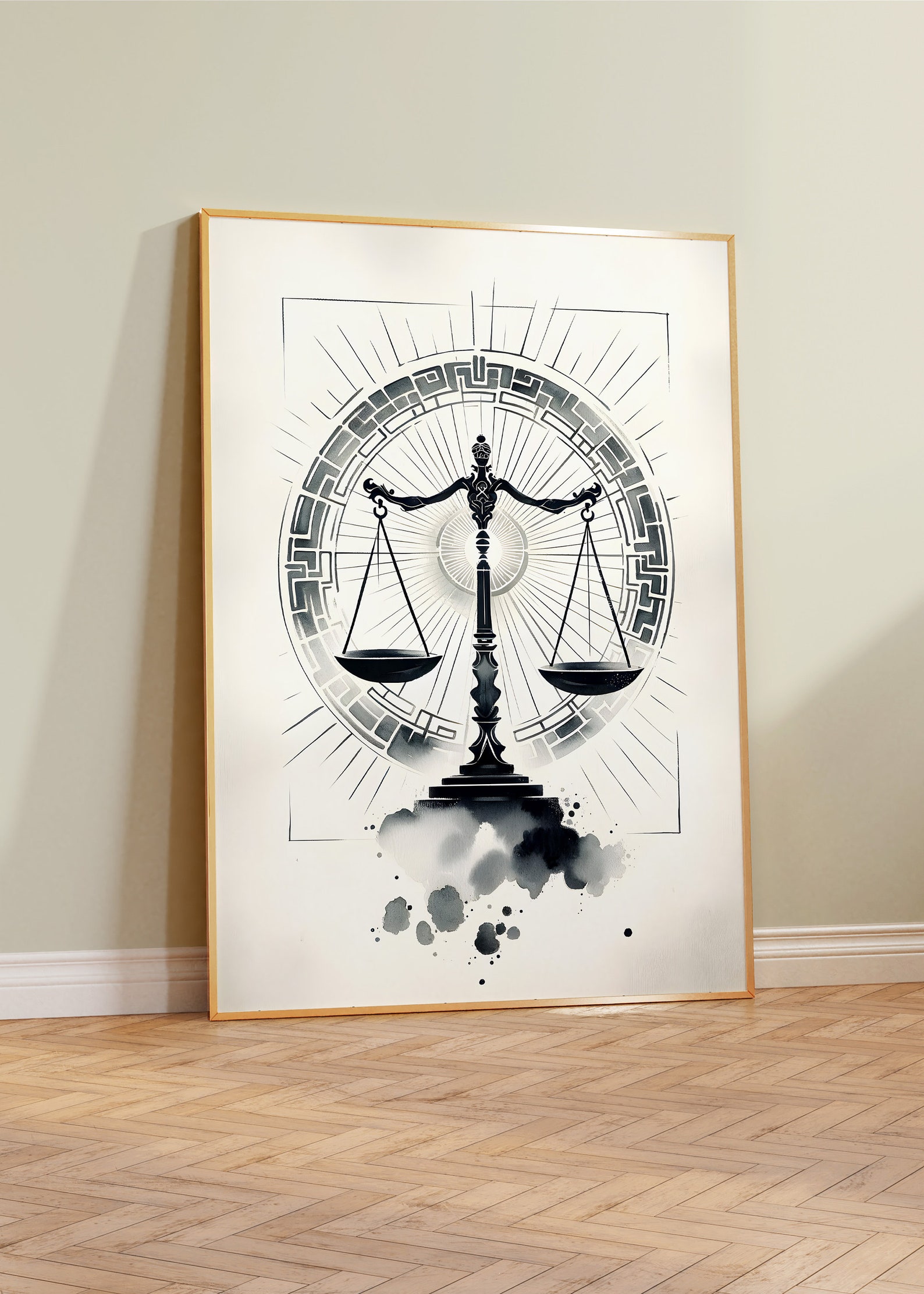 Minimalist Justice Scales Art - Far Eastern Inspired Watercolor ...