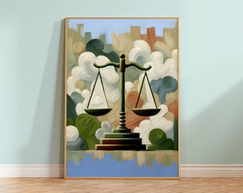 Impasto Scales of Justice Art - Abstract Legal Balance Painting