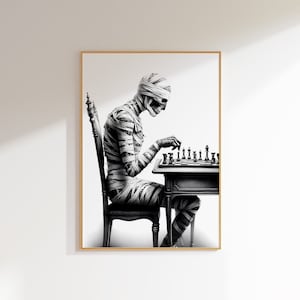 Nachdenkliche Mama spielt Schachkunst – Schachspieler-Dekoration – Schachkunst – Schachspieler-Geschenk – Schachposter – modernes Schach – Schachstrategie