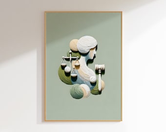 Impasto Justice Theme Art Print - Minimalist Lady Justice Wall Art - Pastel Abstract Legal Decor - Balance & Law Canvas - Lawyer Gift