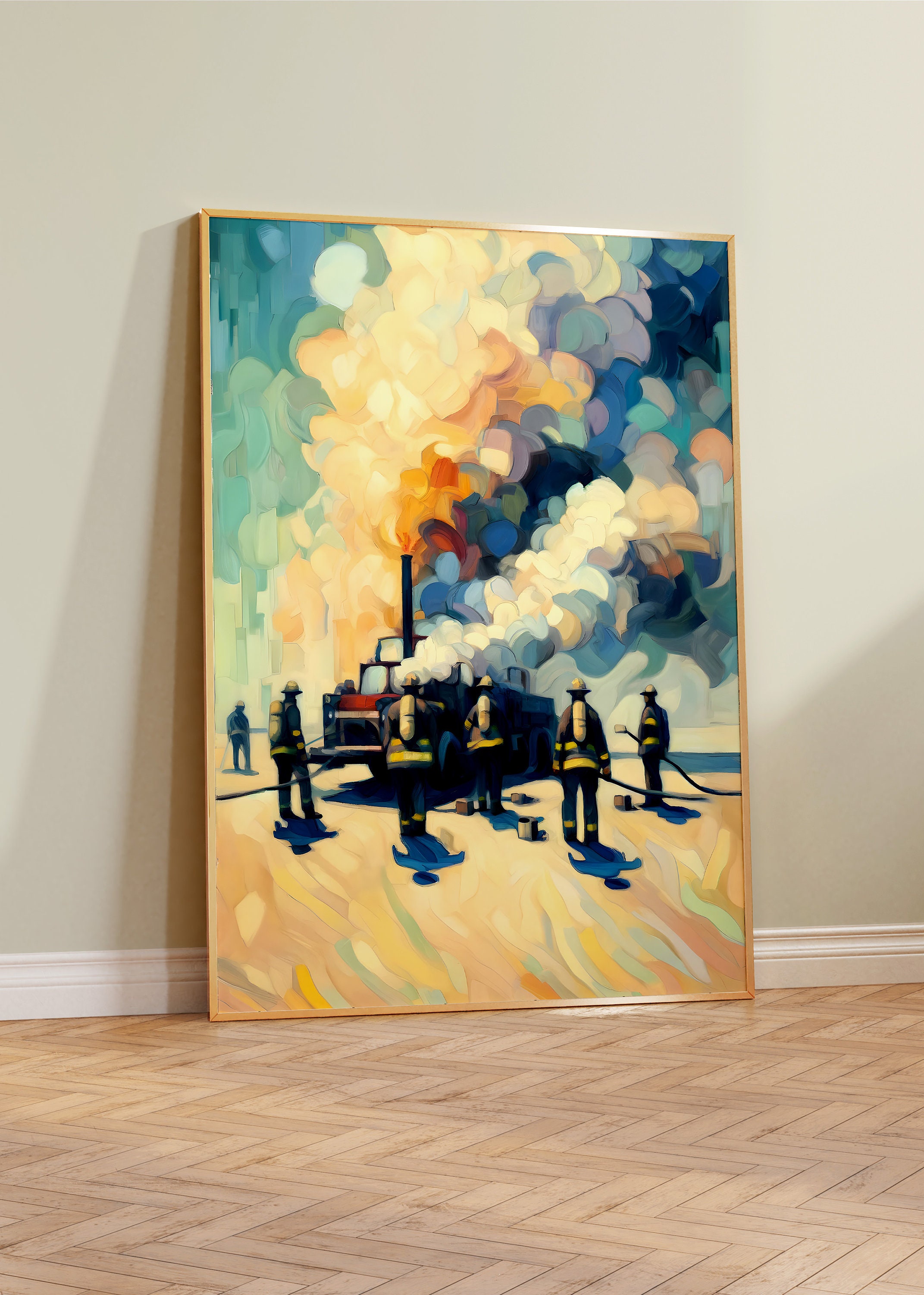 Impressionist Firefighter Art - Abstract Firefighting Heroes Canvas ...