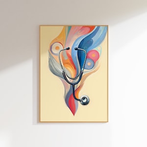 Abstraktes Stethoskop Art Print - Lebendiges Arztpraxis Dekor - Arztpraxis Wandkunst - Bunte Gesundheit Professionelle Leinwand - Arzt Geschenk