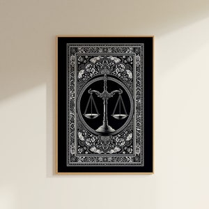 Justice Scale Art Print | Persian Design Legal Decor | Ornamental Lawyer Office Poster | Elegant Law Wall Art | Judge Attorney Gift