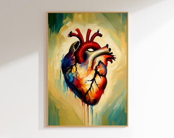 Expressionist Human Heart Art Print - Vibrant Anatomical Painting - Emotional Cardiology Wall Art - Modern Medical Illustration Poster