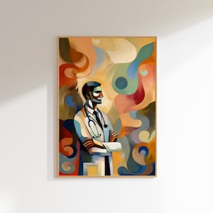 Doktor Porträt Kunst - Expressionistische medizinische Person Leinwand - Lebendige Arzt Wandkunst - Moderne Gesundheitspflege Kunst - Doktor Geschenk - Klinische Kunst