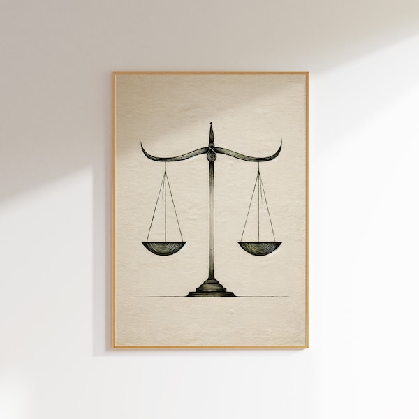 Minimalist Scales of Justice Art Print | Lawyer Office Wall Decor | Line Drawing Legal Symbol Poster | Attorney Gift | Law Firm Artwork