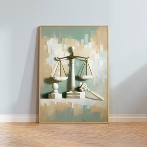 Minimalist Justice Scales Art - Pastel Impasto Gavel Print - Abstract Legal Office Wall Decor - Modern Law Theme Artwork - Lawyer Gift