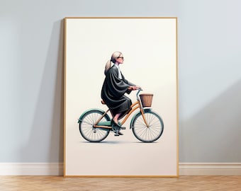Lawyer on Bicycle Art Print | Chic Attorney Wall Decor | Legal Professional Gift | Modern Office Artwork | Inspirational Female Print |  Law