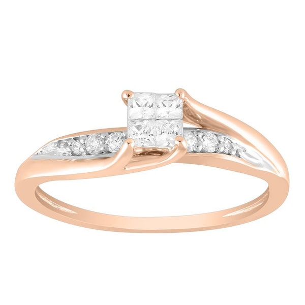 Ladies Ring 0.20Ct Round/Princess Diamond 10K White/Rose Gold