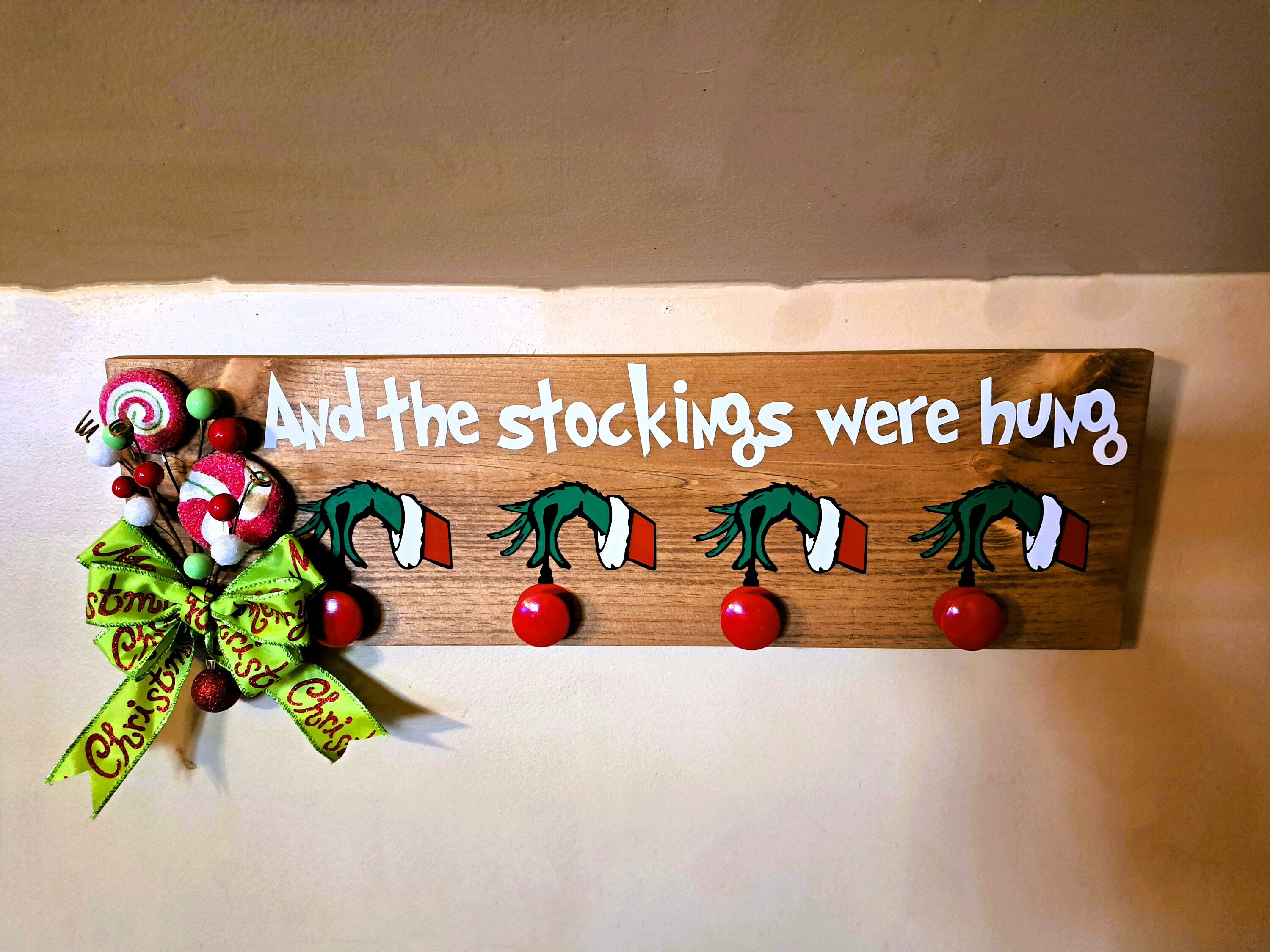 The Grinch Stocking Holder, Wall Mounted Stocking Holder, Stocking